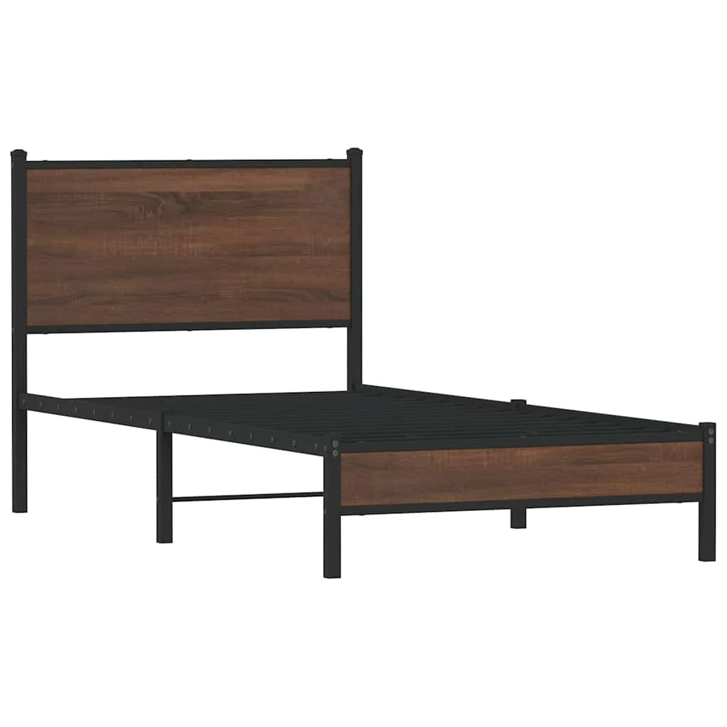 sengeramme 80x200 cm uden madras metal brun egetræsfarve - Image 3