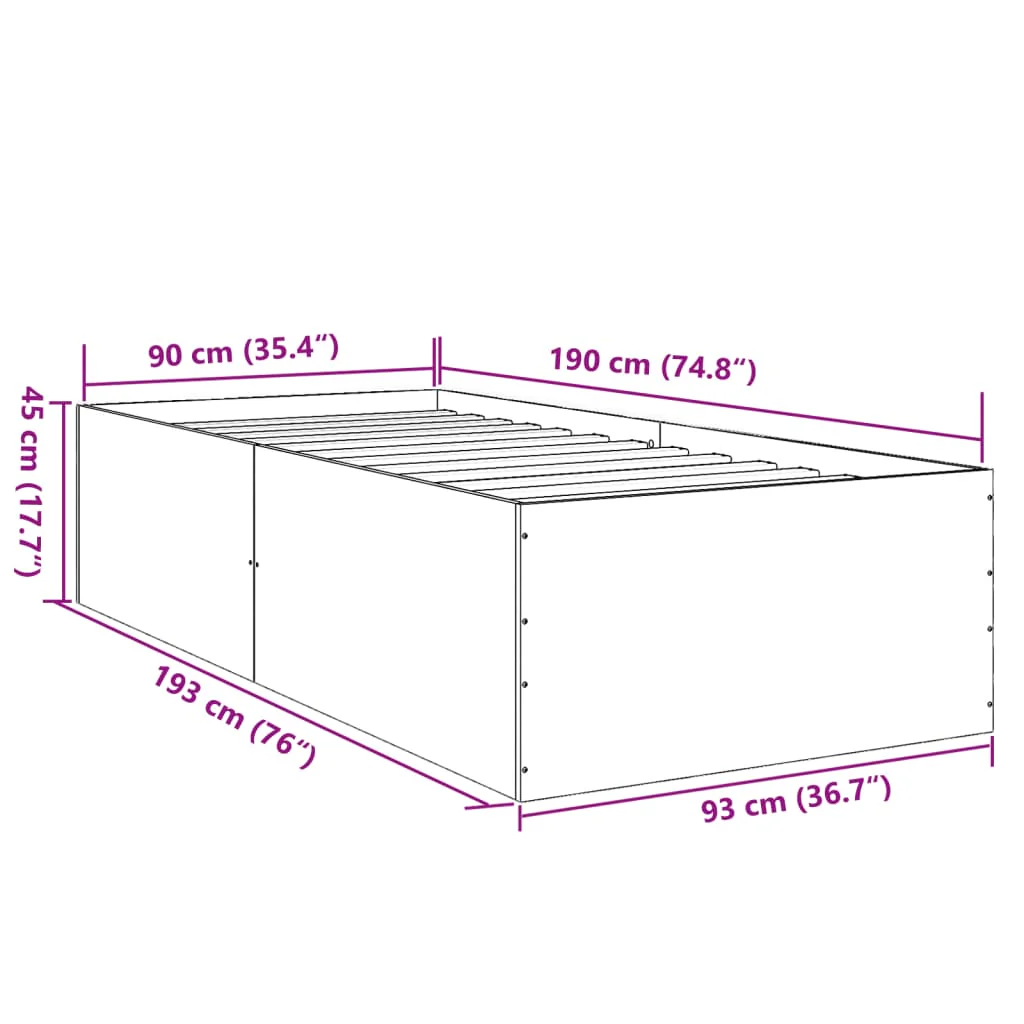 sengeramme 90x190 cm konstrueret træ betongrå - Image 9