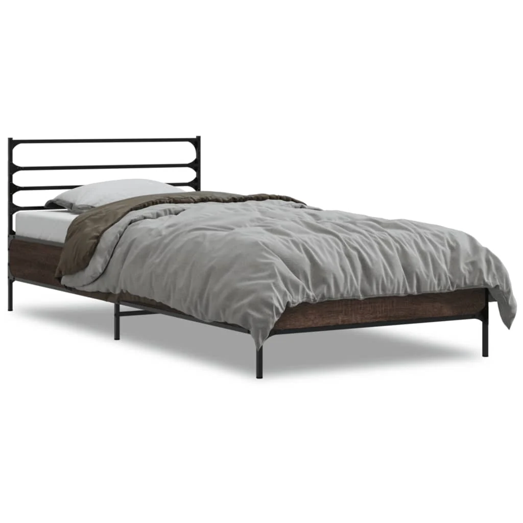 sengeramme 90x190 cm konstrueret træ og metal brun egetræsfarve - Image 2