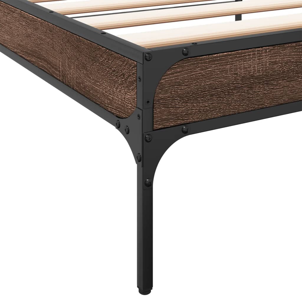 sengeramme 90x190 cm konstrueret træ og metal brun egetræsfarve - Image 7