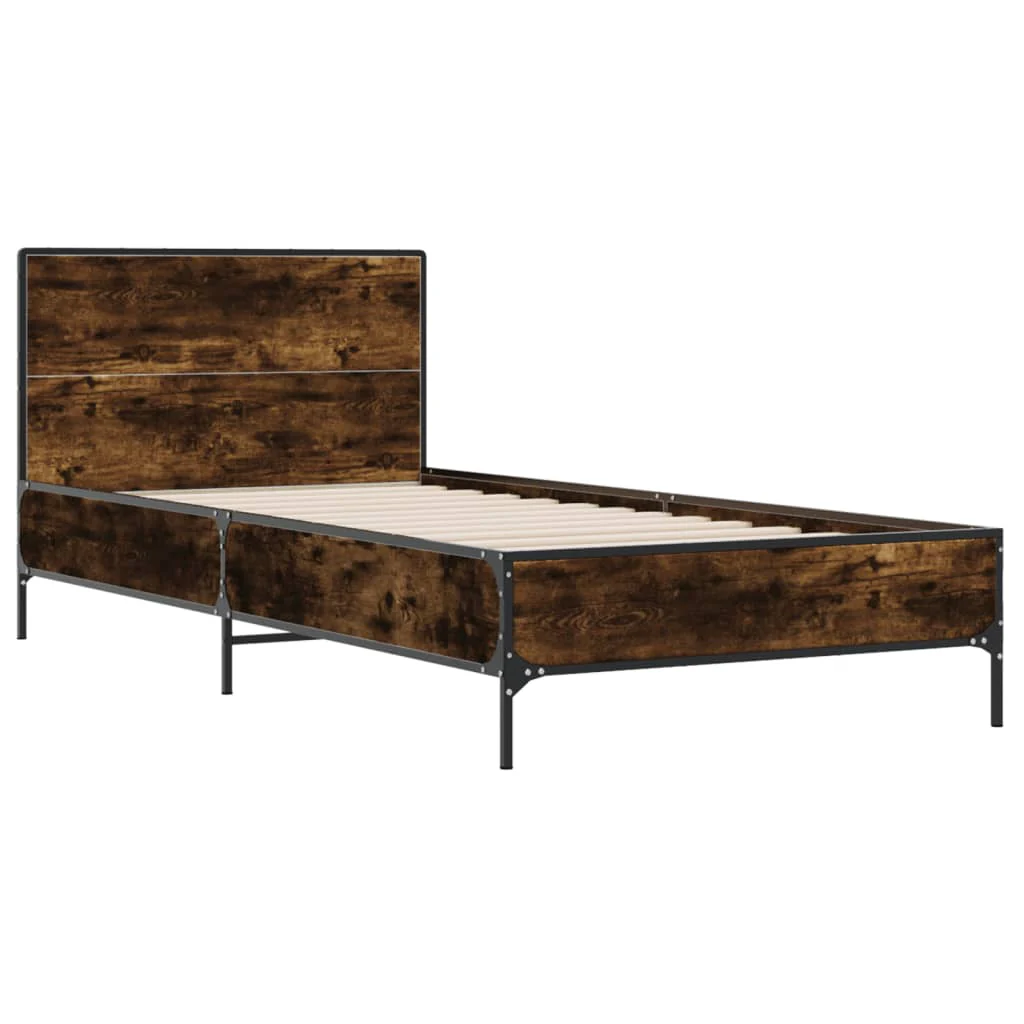 sengeramme 90x190 cm konstrueret træ og metal røget eg - Image 3