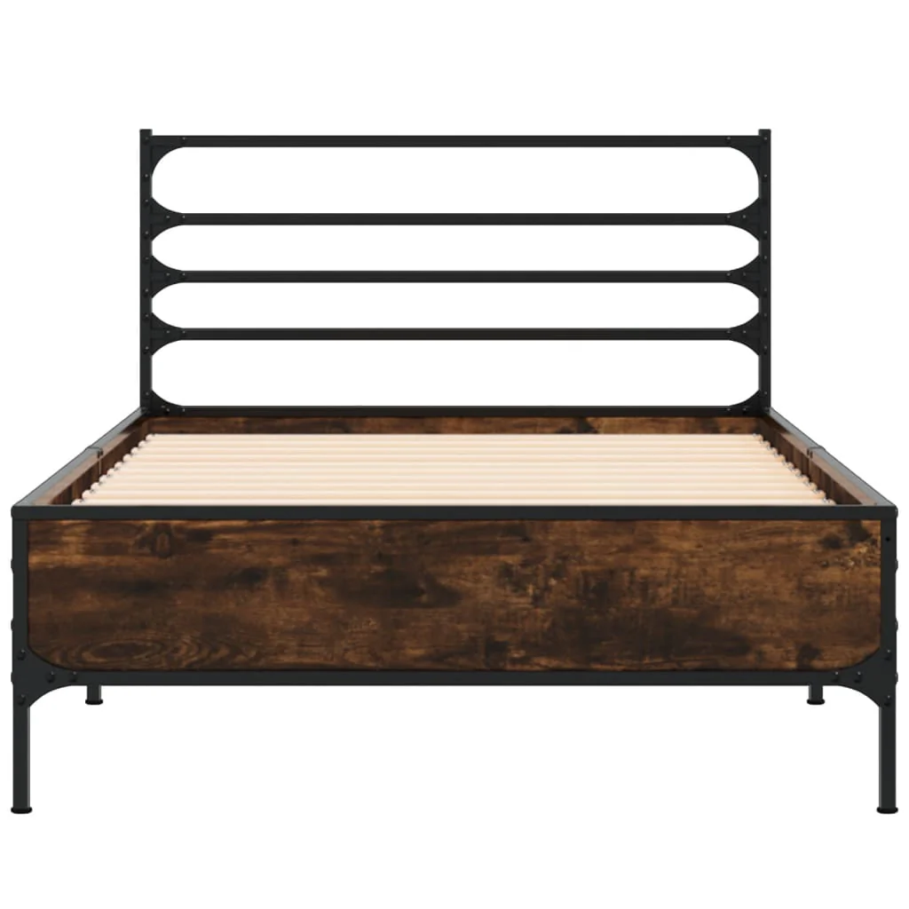 sengeramme 90x190 cm konstrueret træ og metal røget eg - Image 4