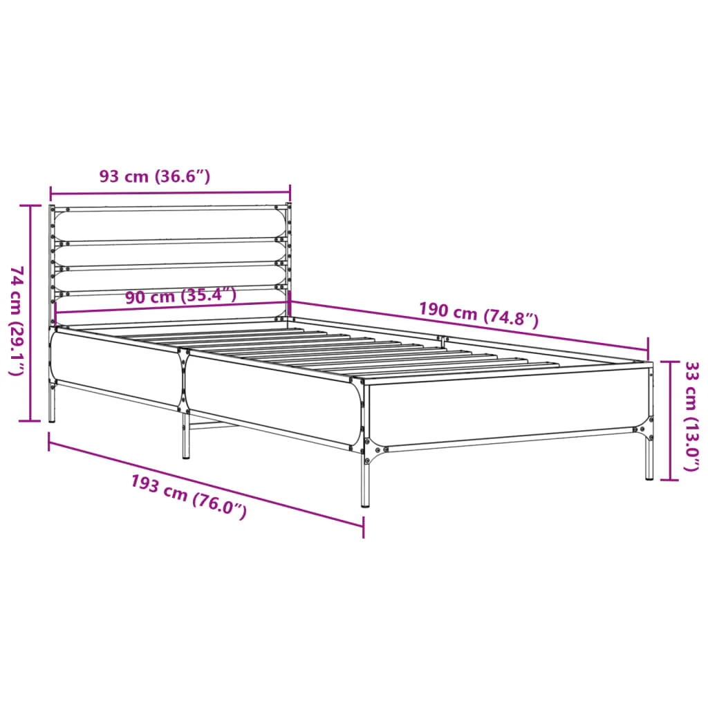 sengeramme 90x190 cm konstrueret træ og metal sonoma-eg - Image 8