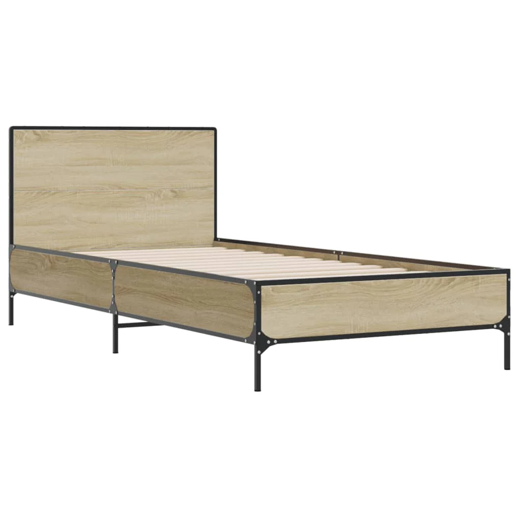 sengeramme 90x190 cm konstrueret træ og metal sonoma-eg - Image 3