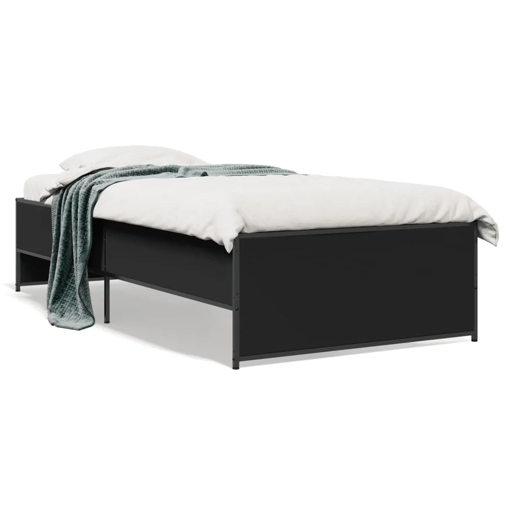 sengeramme 90x190 cm konstrueret træ og metal sort - Image 2