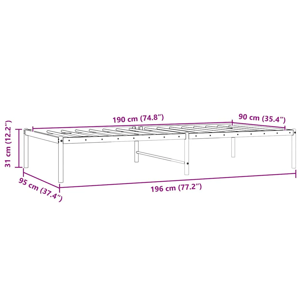 sengeramme 90x190 cm metal sort - Image 7