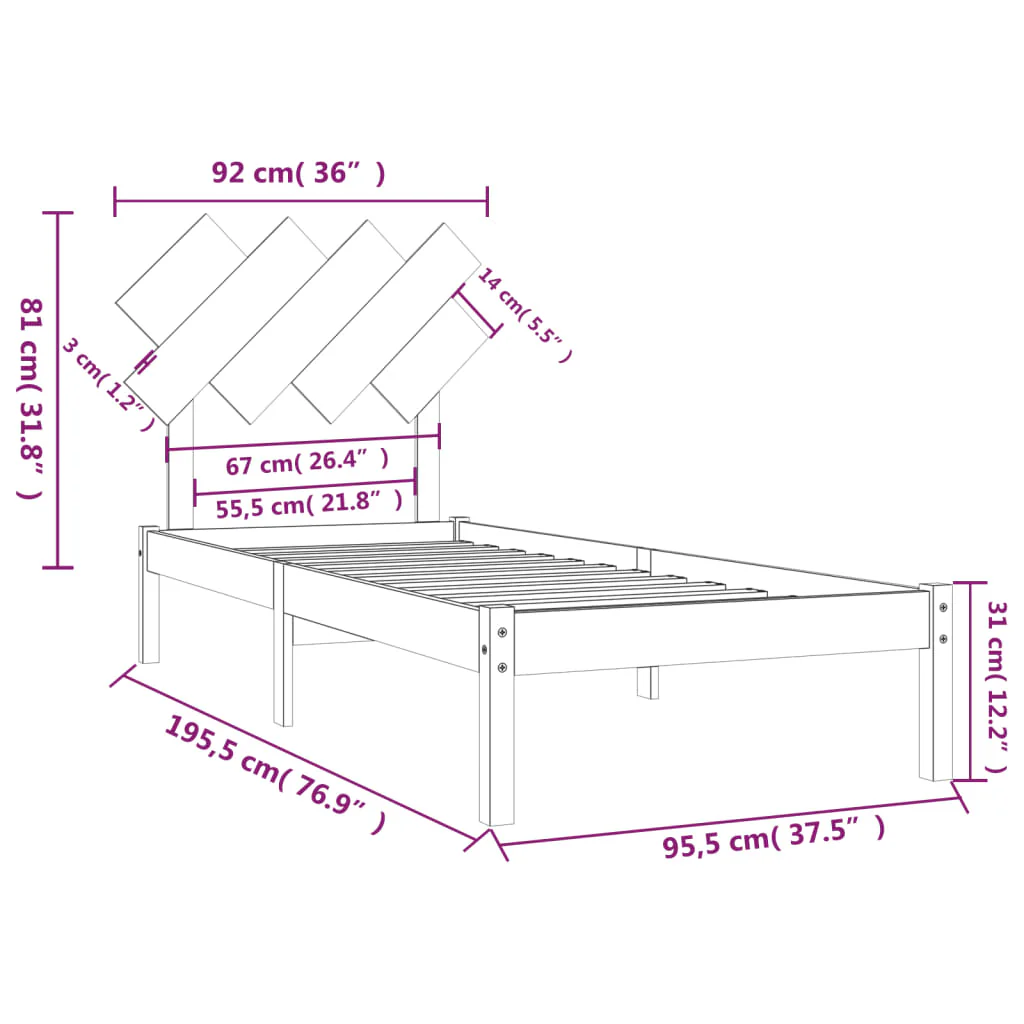 sengeramme 90x190 cm Single massivt træ - Image 6