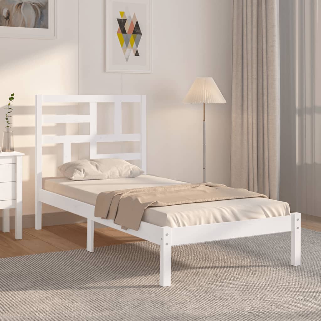 sengeramme 90x190 cm Single massivt træ hvid