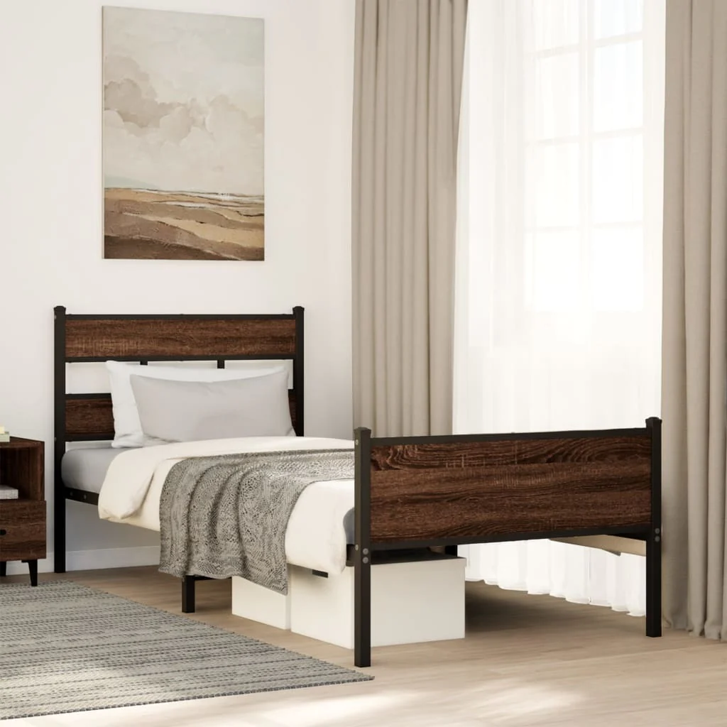 sengeramme 90x190 cm uden madras konstrueret træ brunt eg