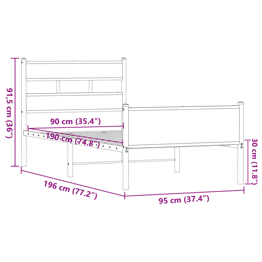 sengeramme 90x190 cm uden madras konstrueret træ brunt eg - Image 8