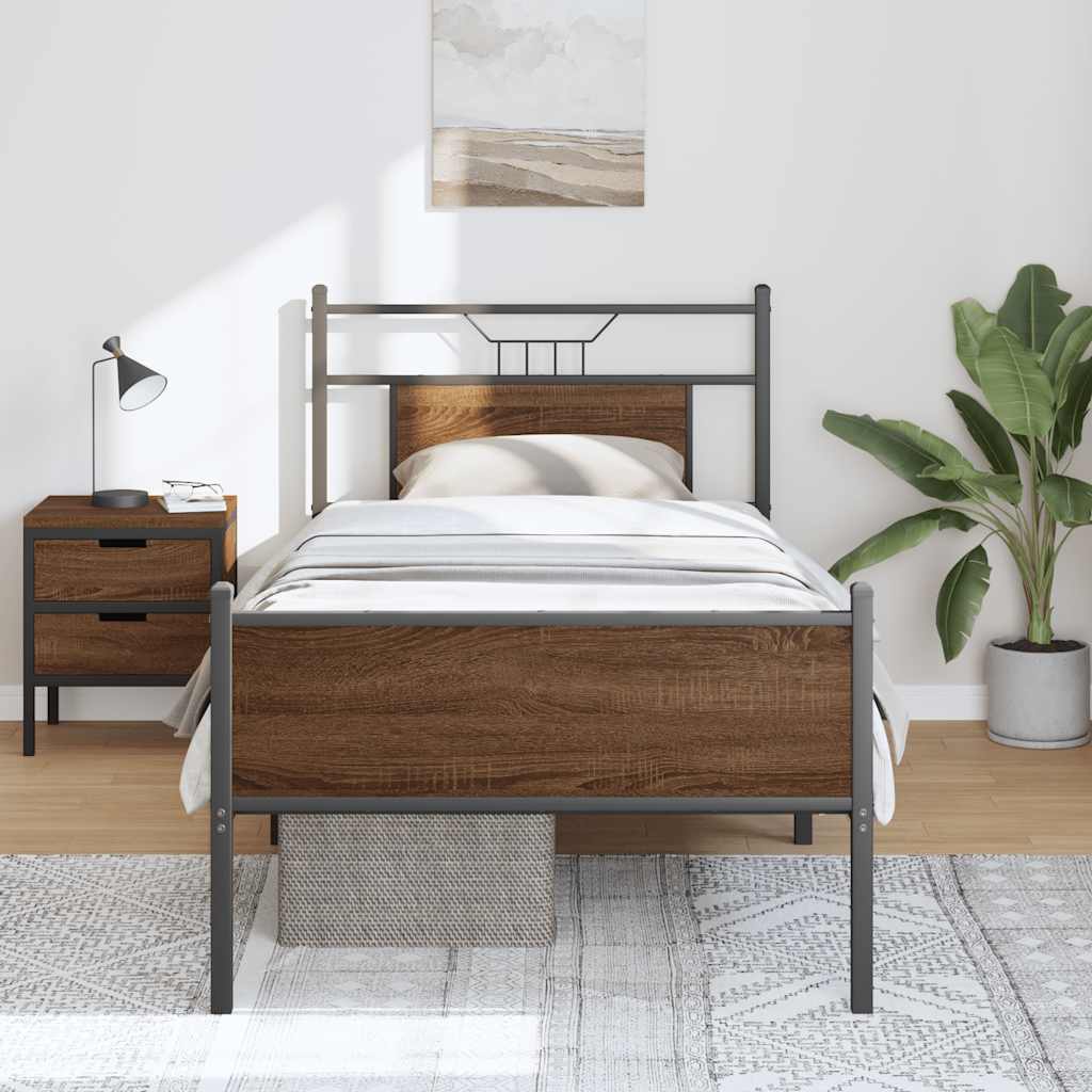 sengeramme 90x190 cm uden madras konstrueret træ brunt eg - Image 4