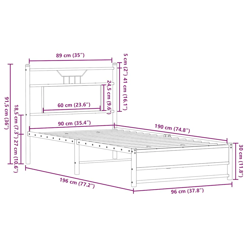 sengeramme 90x190 cm uden madras konstrueret træ brunt eg - Image 10