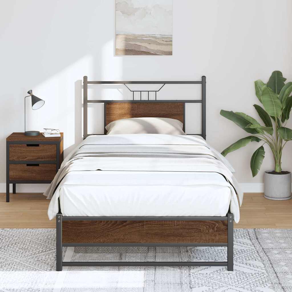sengeramme 90x190 cm uden madras konstrueret træ brunt eg - Image 5