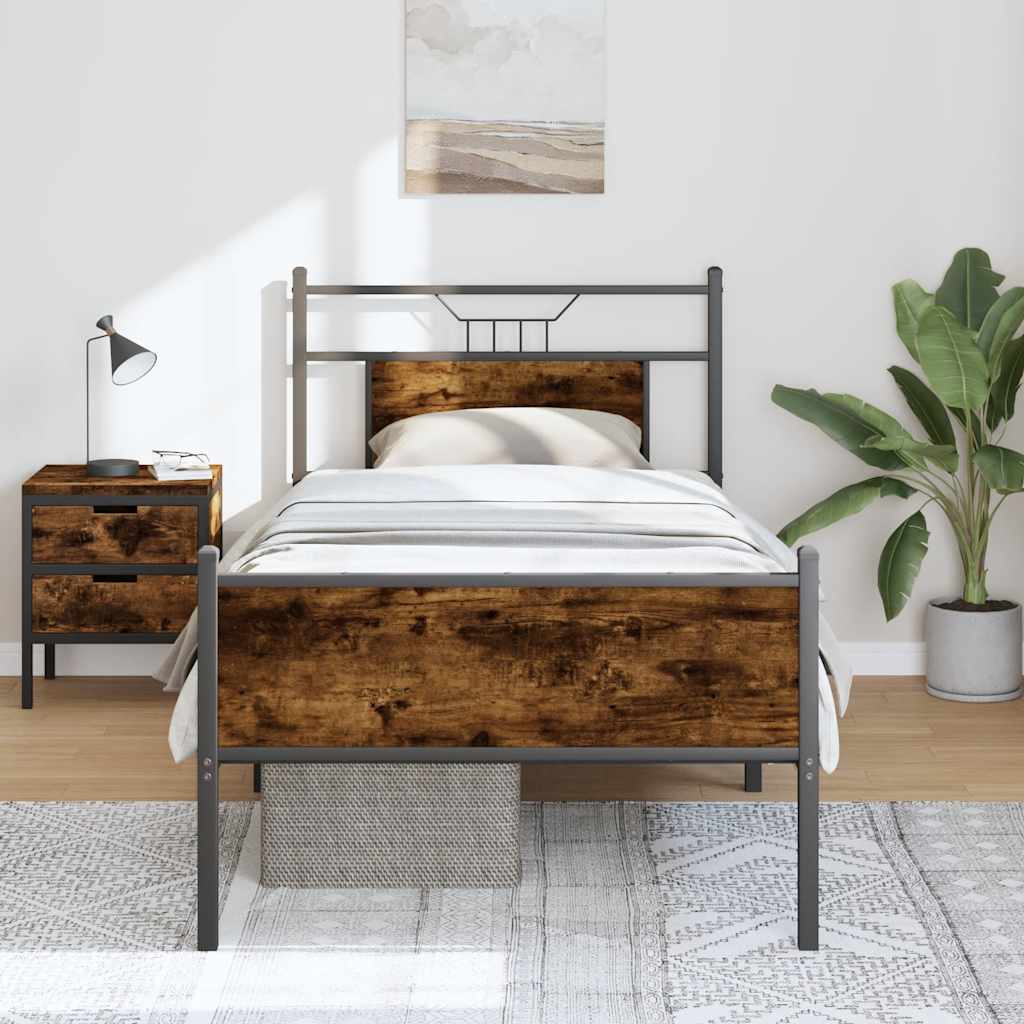 sengeramme 90x190 cm uden madras konstrueret træ røget eg - Image 4