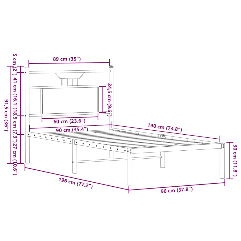 sengeramme 90x190 cm uden madras konstrueret træ sonoma-eg - Image 10