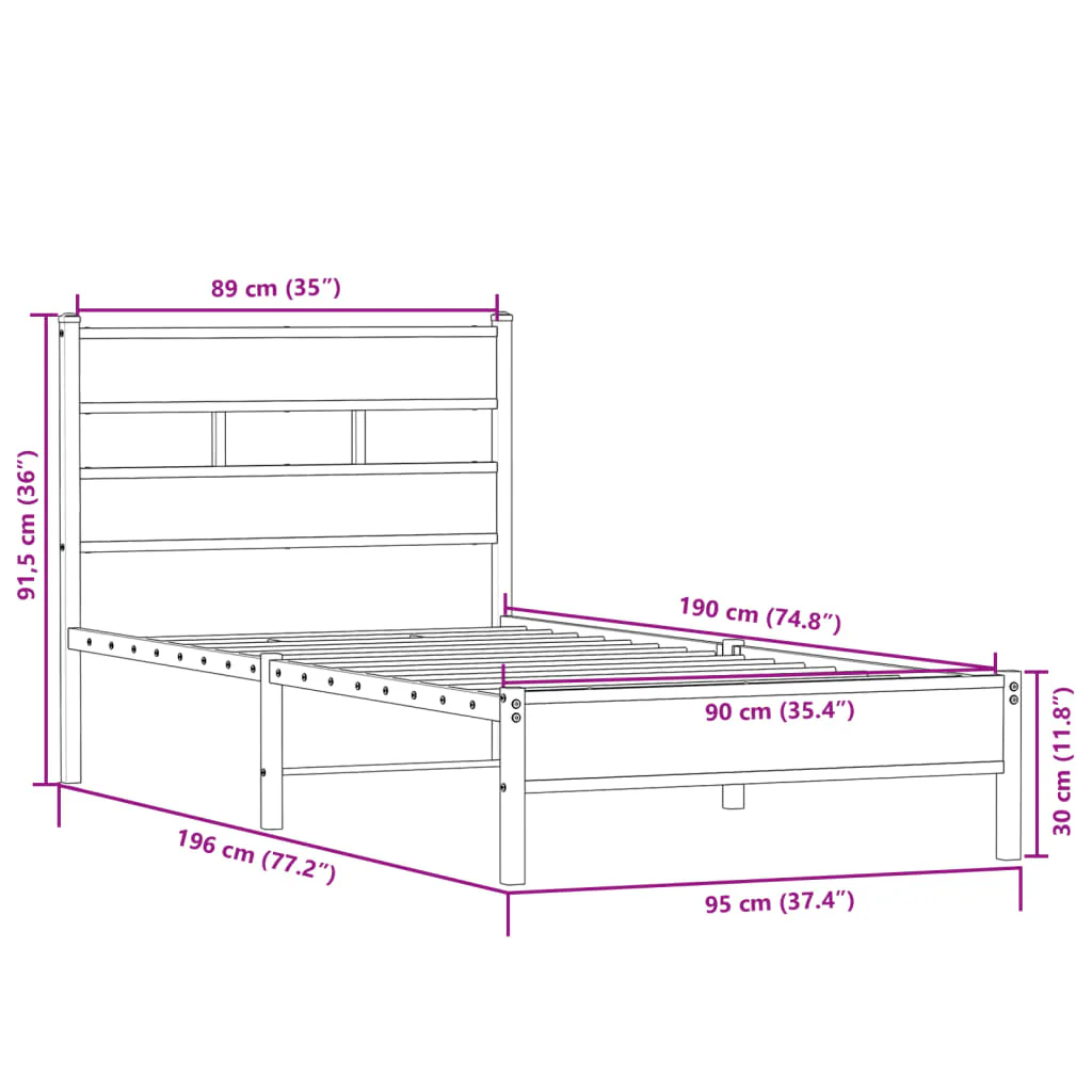 sengeramme 90x190 cm uden madras konstrueret træ sonoma-eg - Image 8