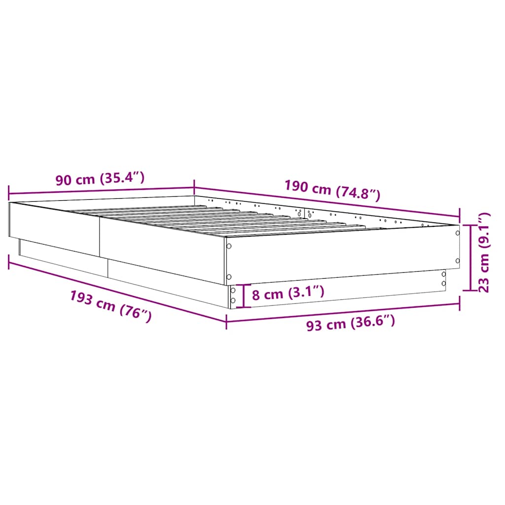 sengeramme 90x190 cm uden madras konstrueret træ sonoma-eg - Image 8