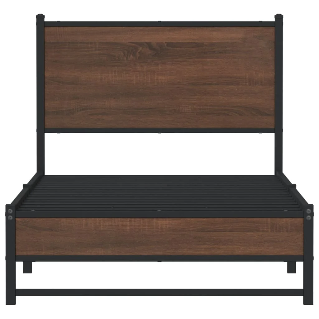 sengeramme 90x190 cm uden madras metal brun egetræsfarve - Image 5