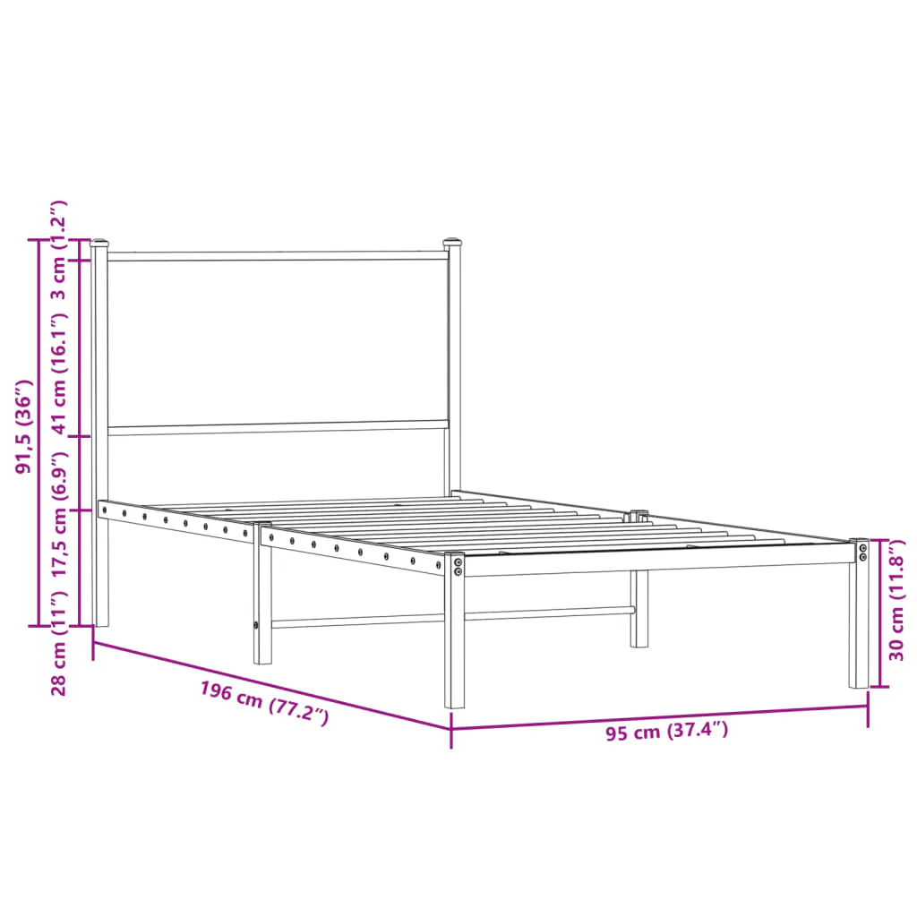 sengeramme 90x190 cm uden madras metal brun egetræsfarve - Image 9