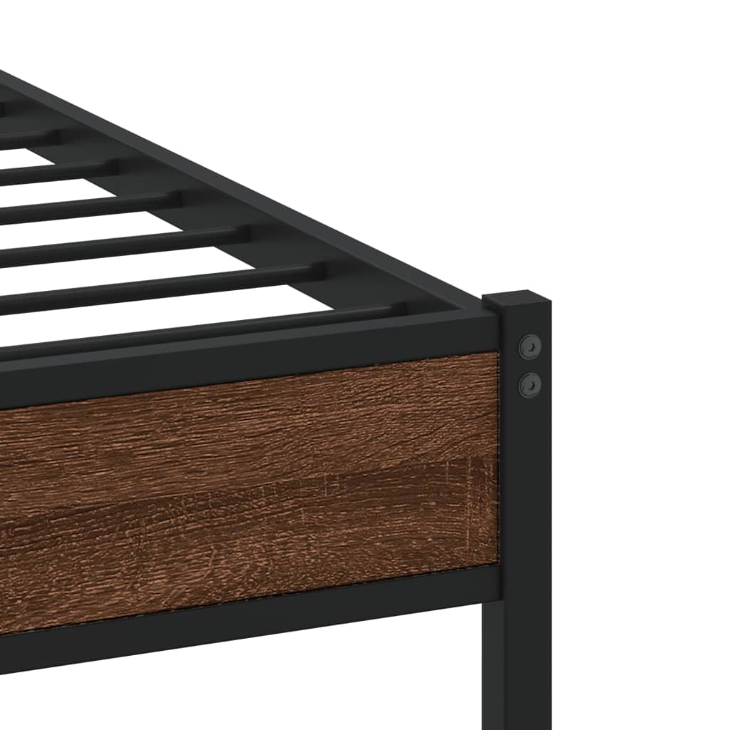 sengeramme 90x190 cm uden madras metal brun egetræsfarve - Image 7