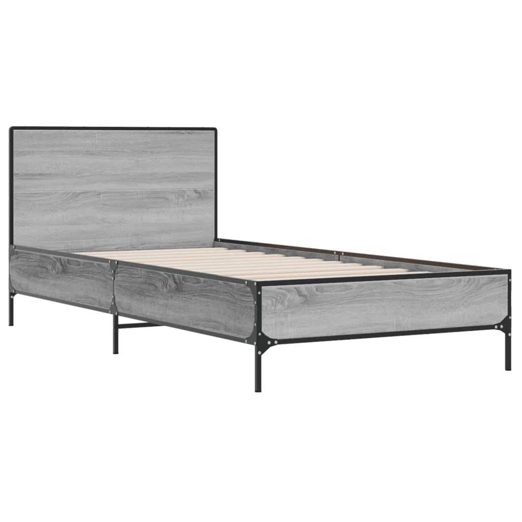 sengeramme 90x200 cm konstrueret træ og metal grå sonoma-eg - Image 3