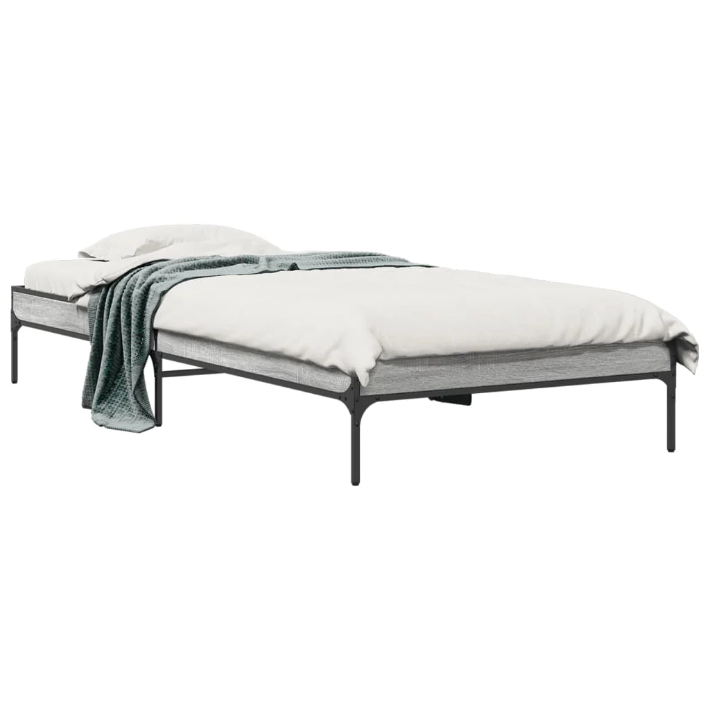 sengeramme 90x200 cm konstrueret træ og metal grå sonoma-eg - Image 2