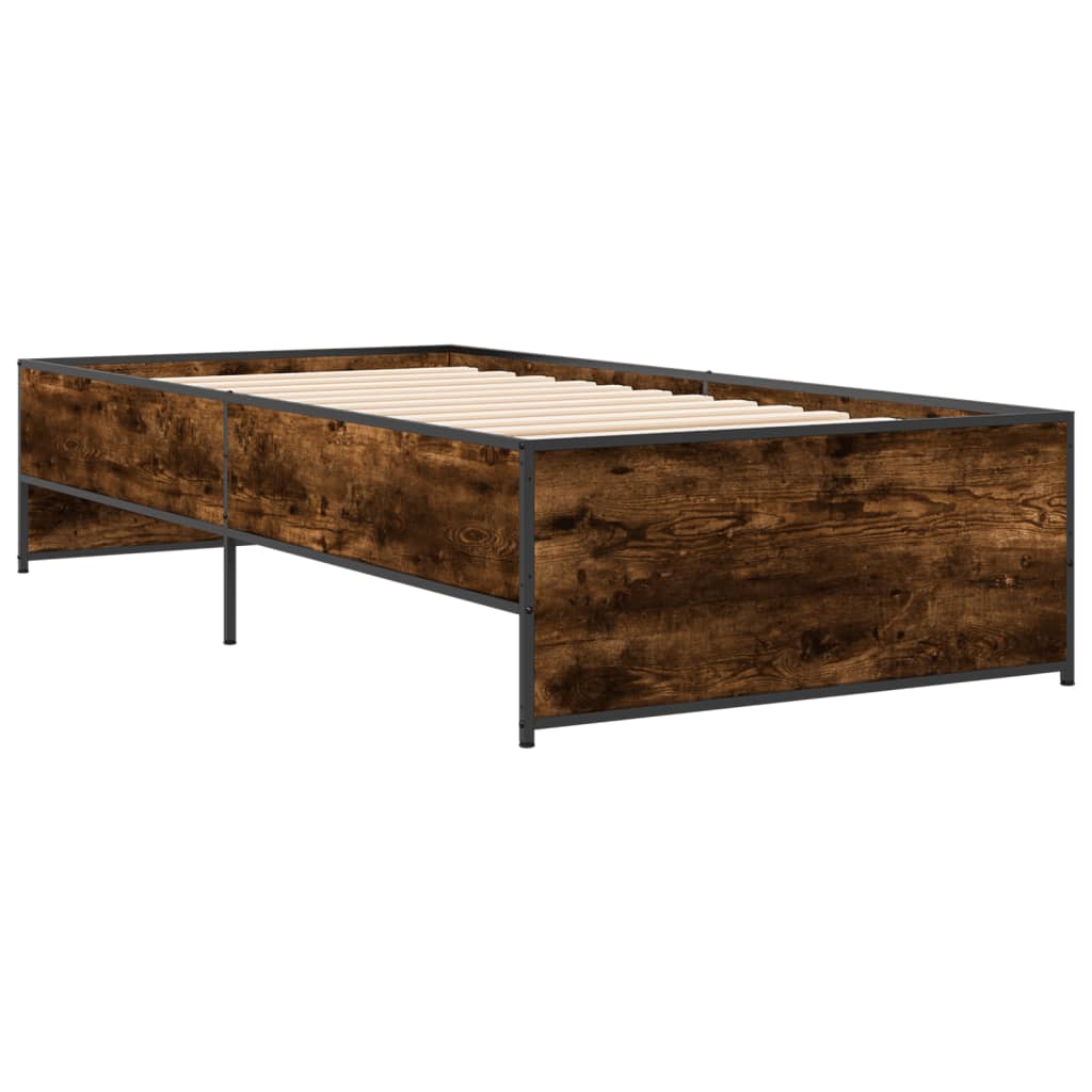 sengeramme 90x200 cm konstrueret træ og metal røget eg - Image 6
