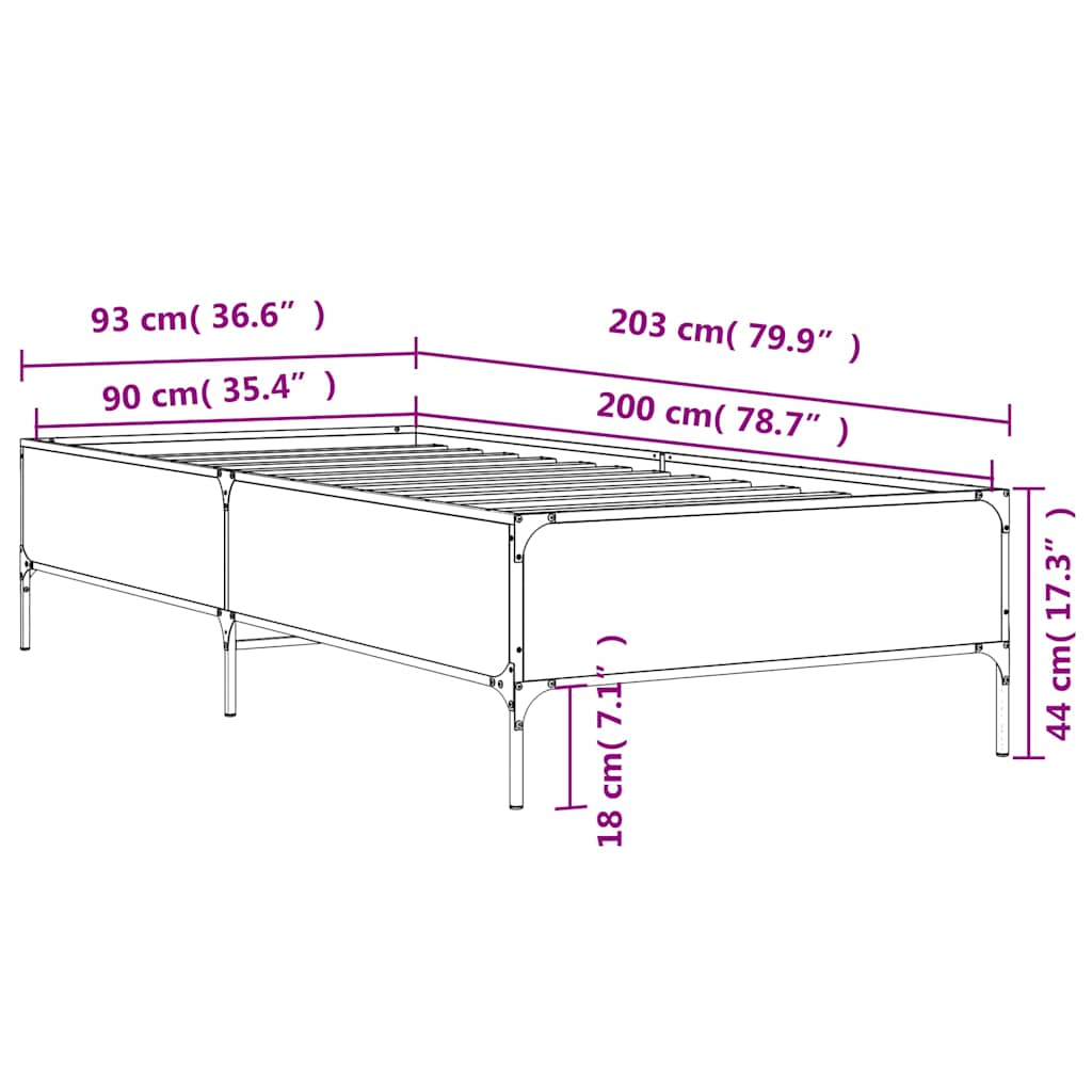 sengeramme 90x200 cm konstrueret træ og metal sort - Image 8