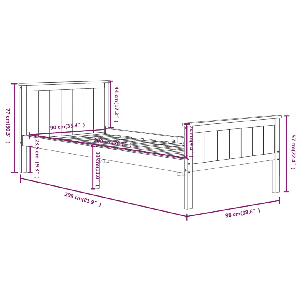 sengeramme 90x200 cm massivt fyrretræ mørkebrun - Image 7