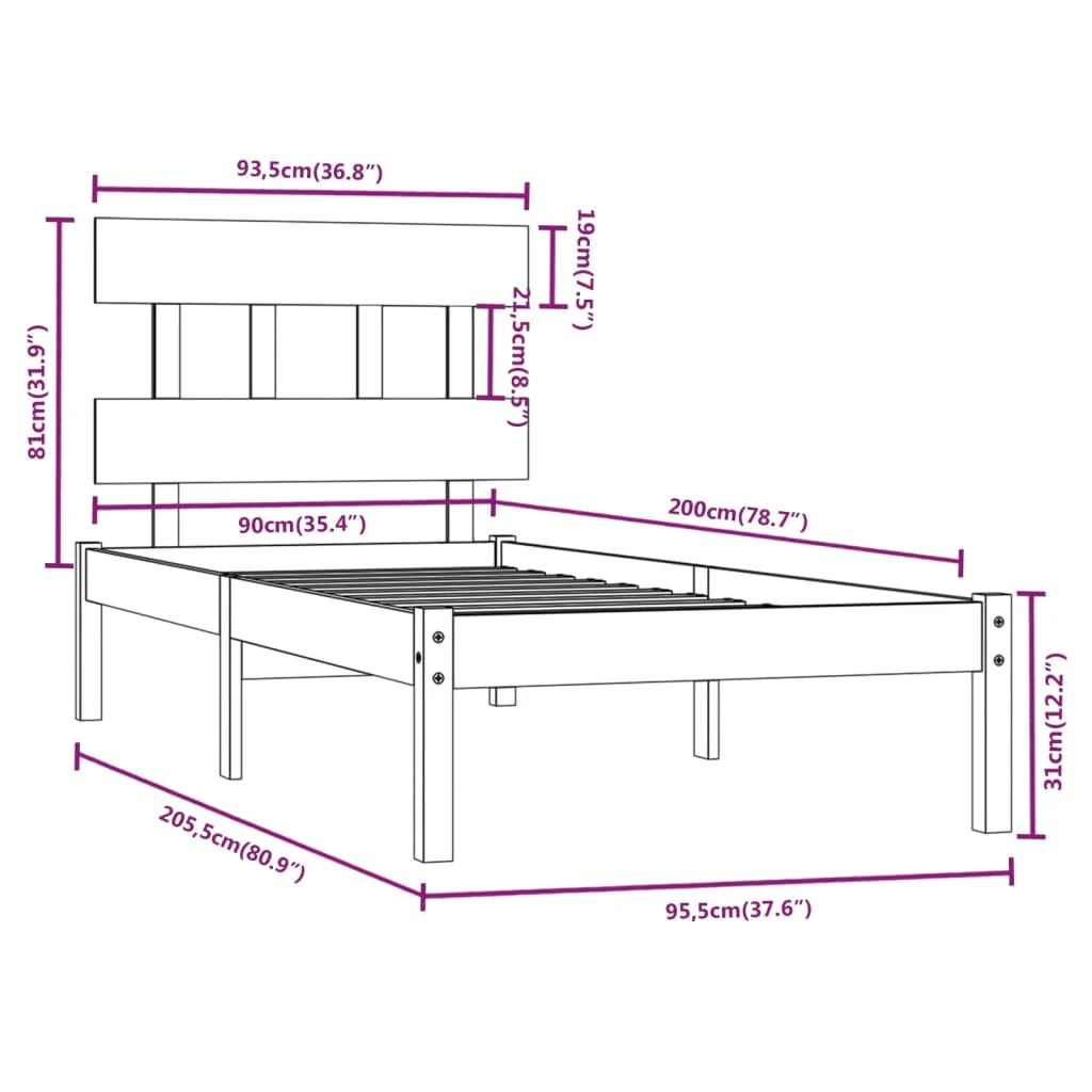sengeramme 90x200 cm massivt træ - Image 6