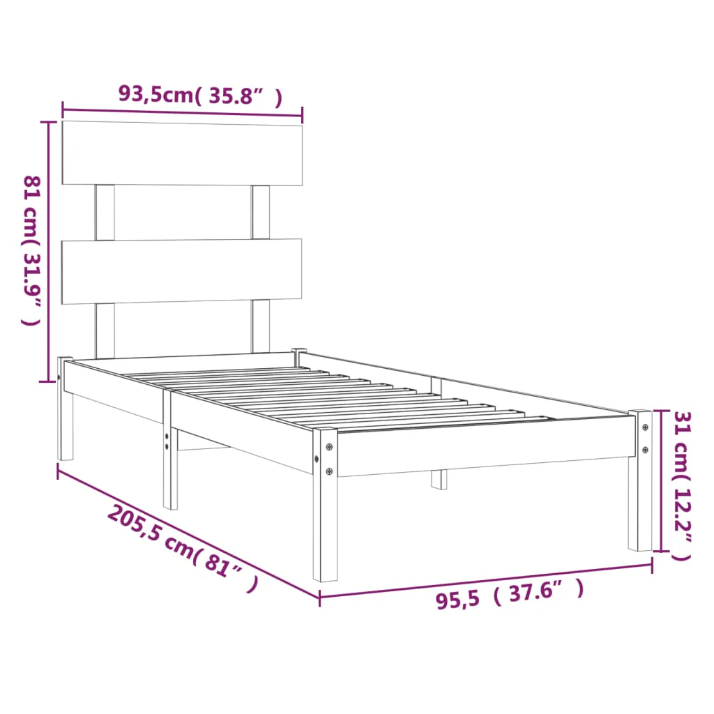 sengeramme 90x200 cm massivt træ hvid - Image 6