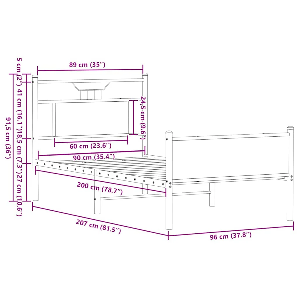 sengeramme 90x200 cm uden madras konstrueret træ brunt eg - Image 10