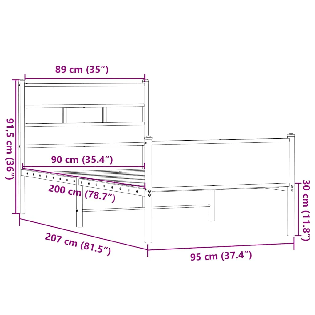 sengeramme 90x200 cm uden madras konstrueret træ sonoma-eg - Image 8