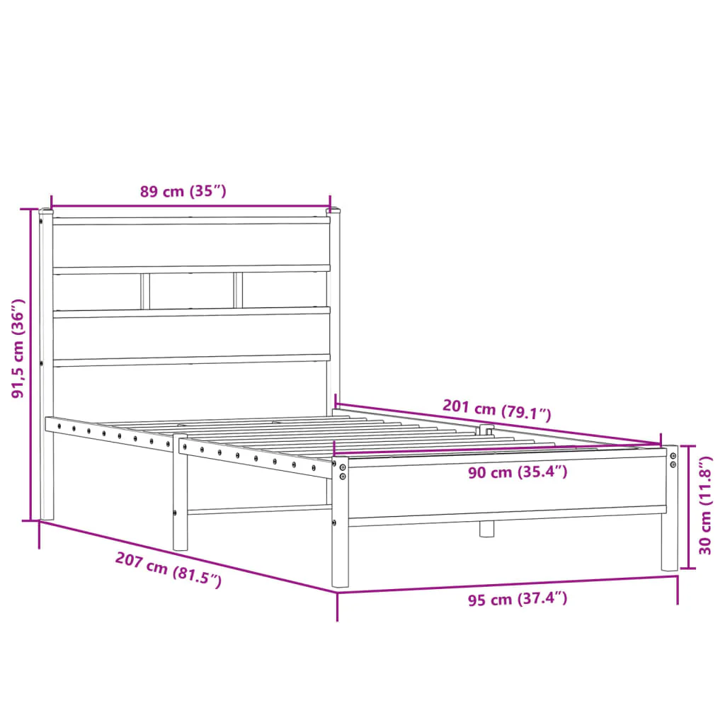sengeramme 90x200 cm uden madras konstrueret træ sonoma-eg - Image 8