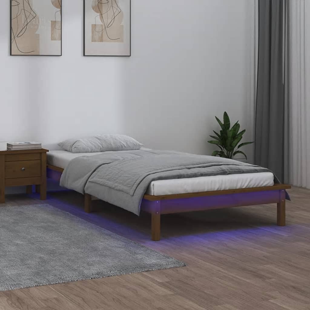 sengeramme m. LED-lys 75x190 cm Small Single massivt træ brun