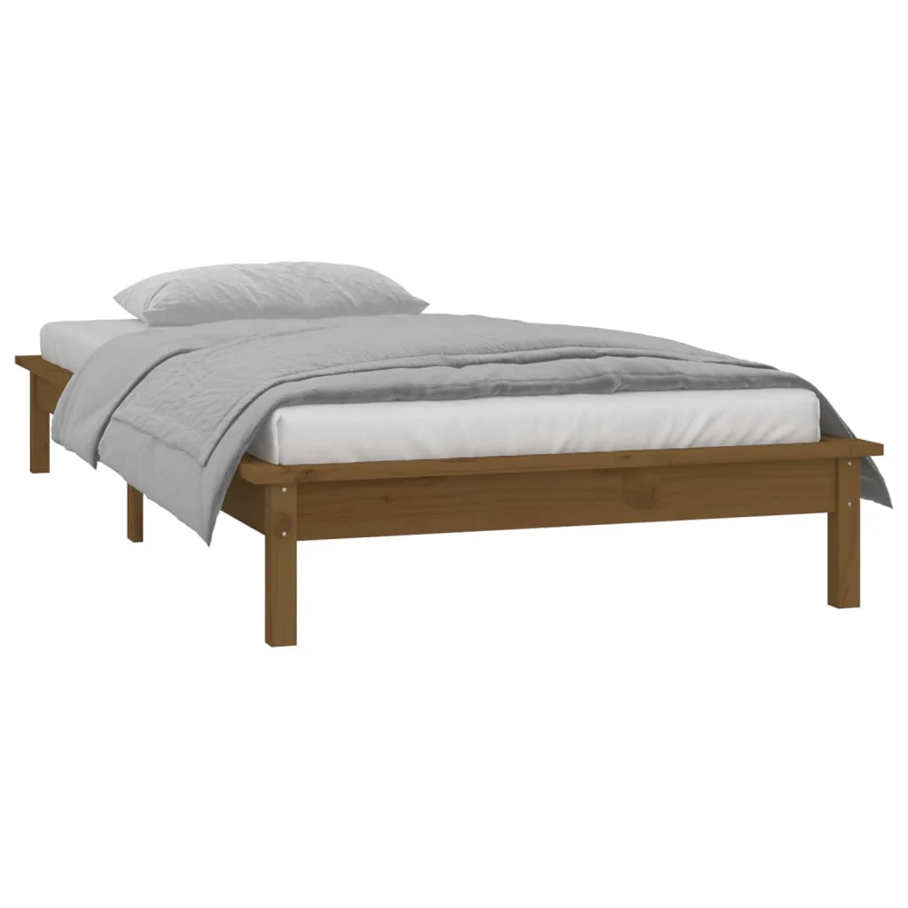 sengeramme m. LED-lys 75x190 cm Small Single massivt træ brun - Image 5