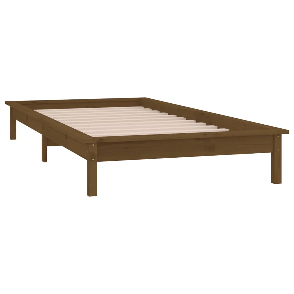 sengeramme m. LED-lys 75x190 cm Small Single massivt træ brun - Image 6