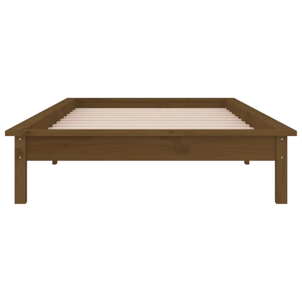 sengeramme m. LED-lys 75x190 cm Small Single massivt træ brun - Image 7