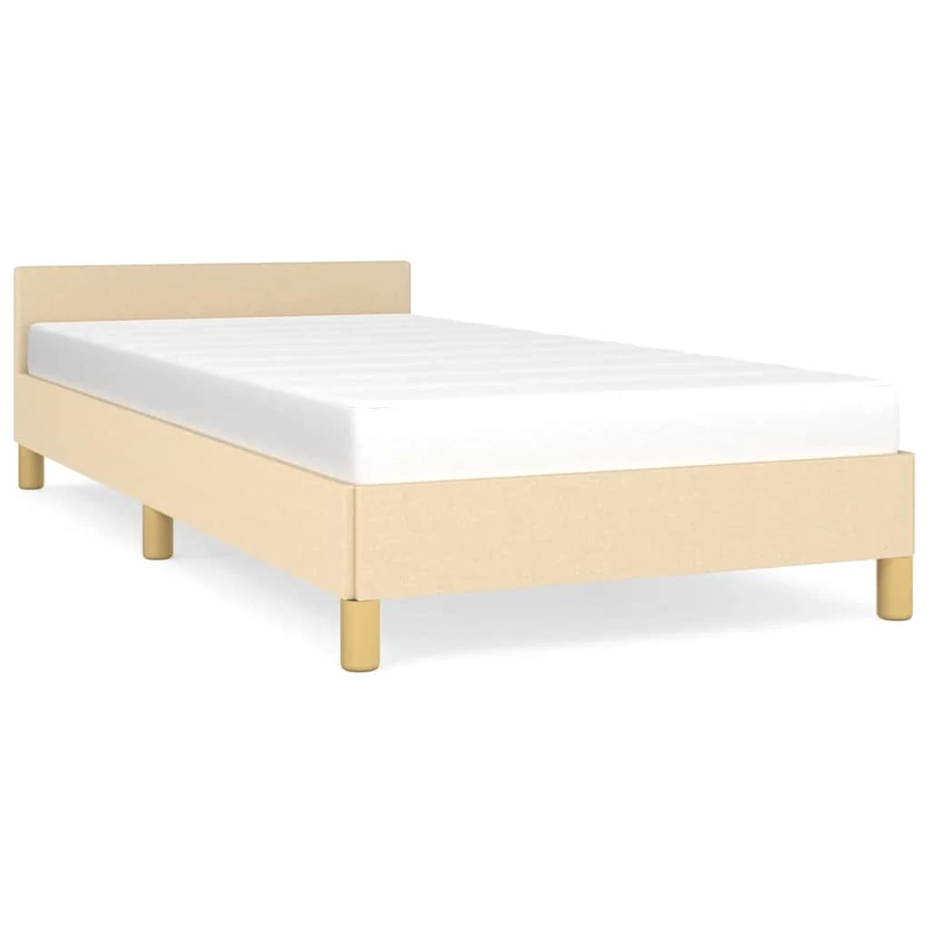 Sengeramme med hovedgærde uden madras Creme 80x200 cm Stof - Image 2