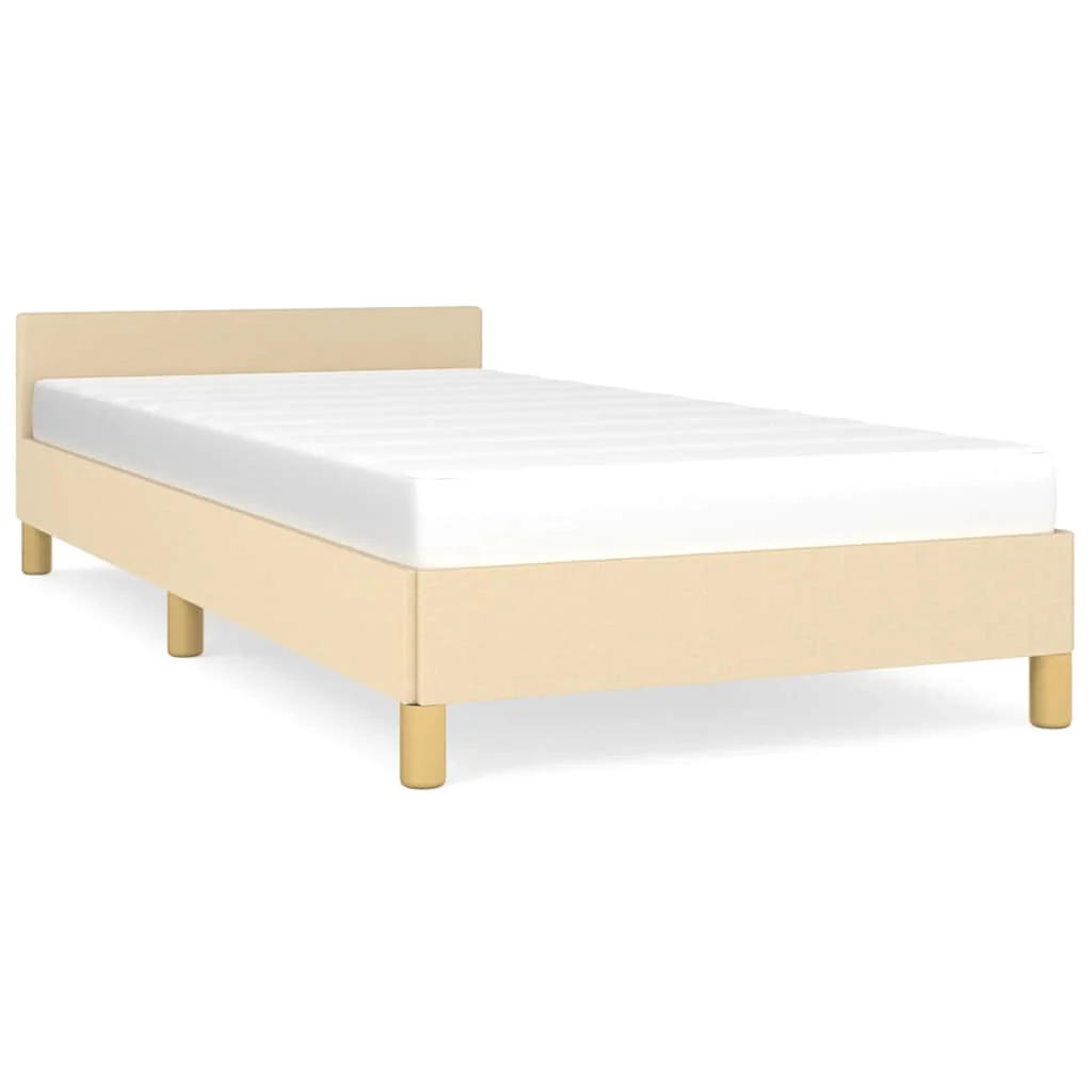 Sengeramme med hovedgærde uden madras Creme 90x190 cm Stof - Image 2
