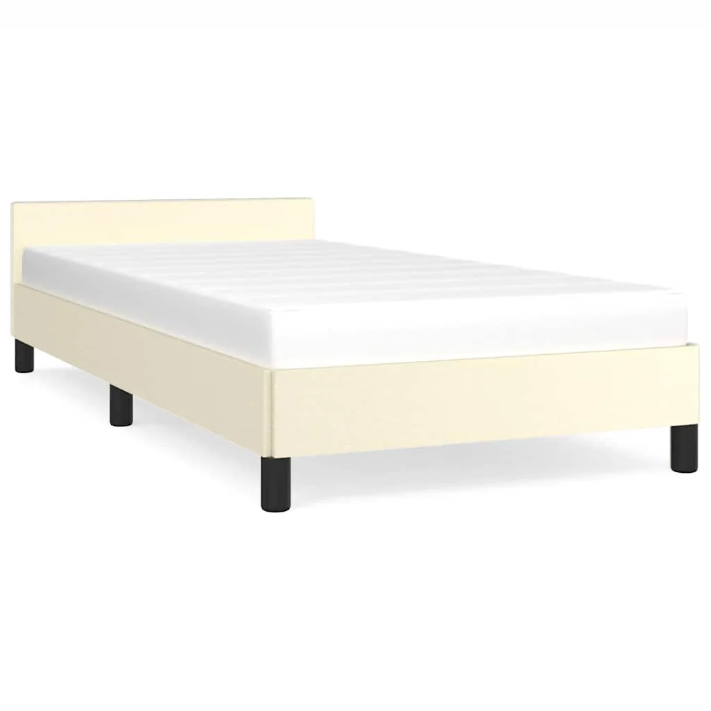 Sengeramme med hovedgærde uden madras Creme 90x200 cm - Image 2