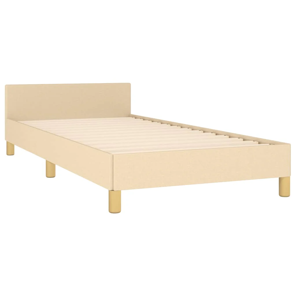 Sengeramme med hovedgærde uden madras Creme 90x200 cm Stof - Image 4