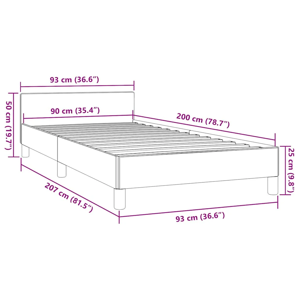 Sengeramme med hovedgærde uden madras Creme 90x200 cm Stof - Image 8
