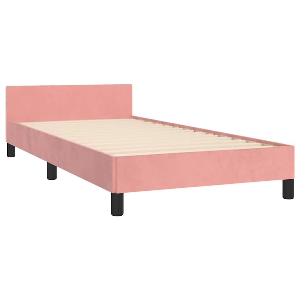 Sengeramme med hovedgærde uden madras Pink 100x200 cm Fløjl - Image 4