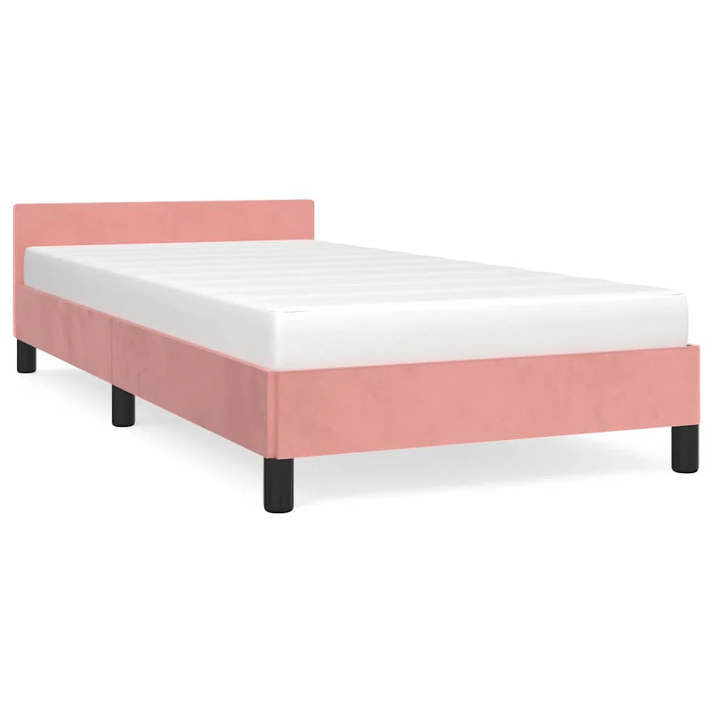 Sengeramme med hovedgærde uden madras Pink 90x190 cm Fløjl - Image 2