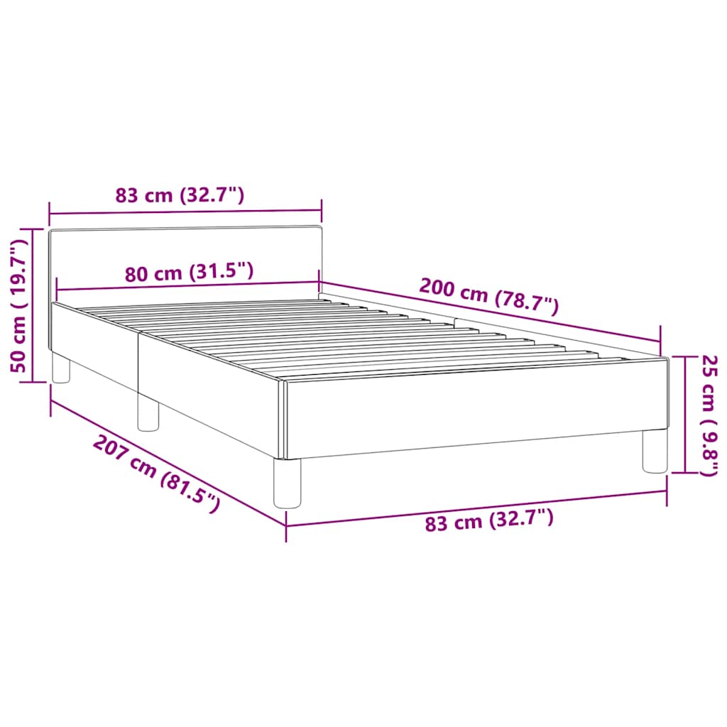 Sengeramme med hovedgærde uden madras Sort 80x200 cm Fløjl - Image 8