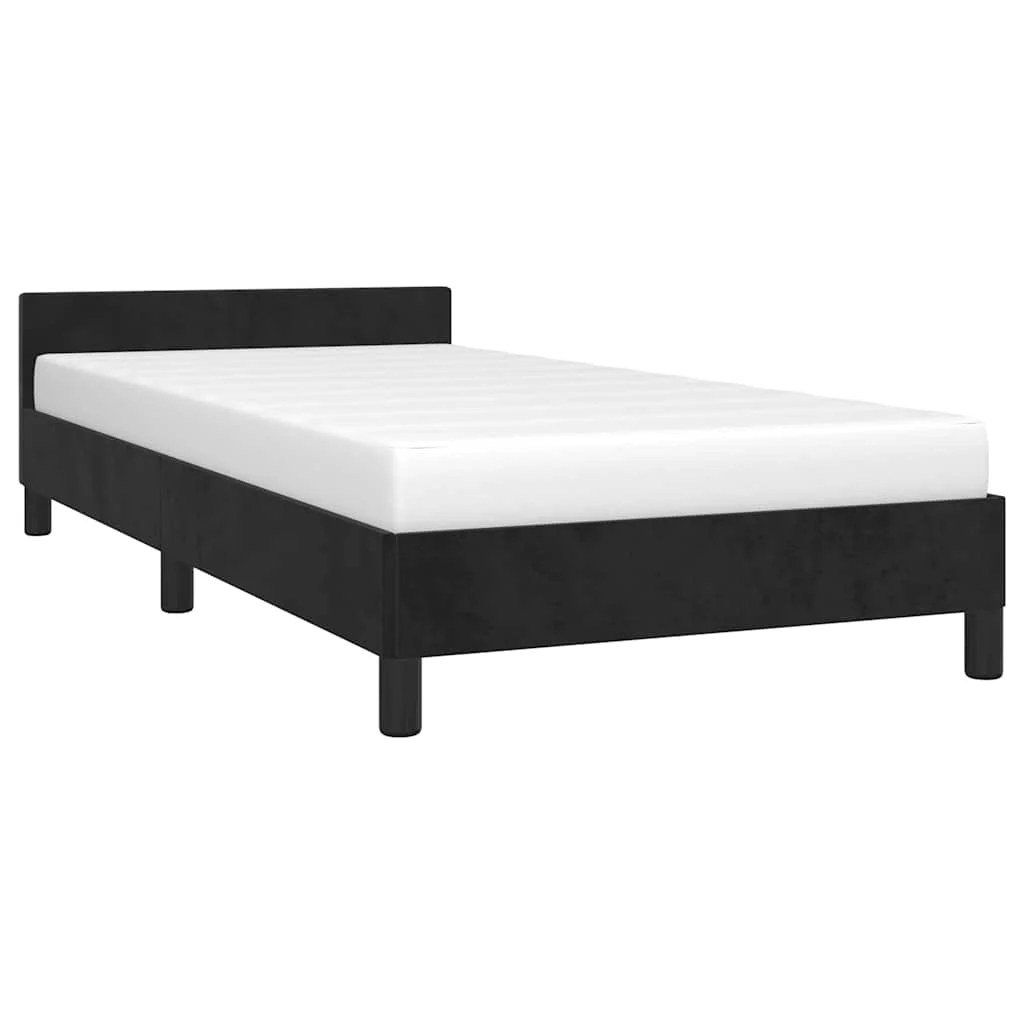 Sengeramme med hovedgærde uden madras Sort 90x200 cm Fløjl - Image 3