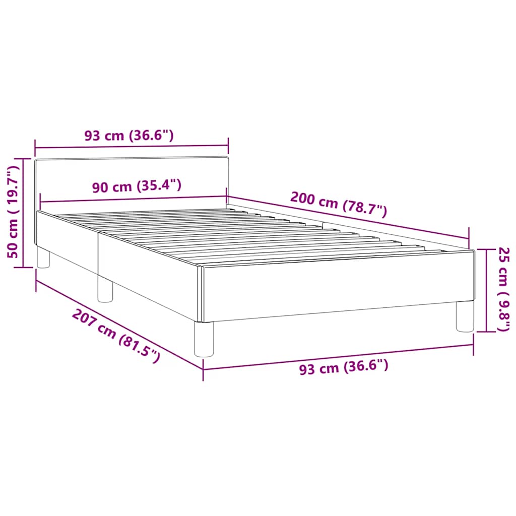 Sengeramme med hovedgærde uden madras Sort 90x200 cm Fløjl - Image 8