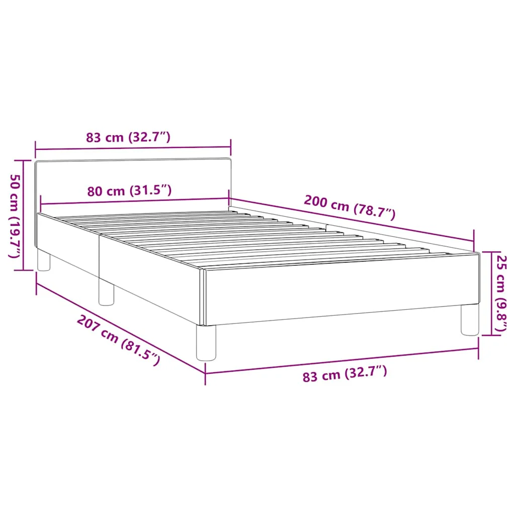 Sengeramme med hovedgærde uden madras Taupe 80x200 cm Stof - Image 8