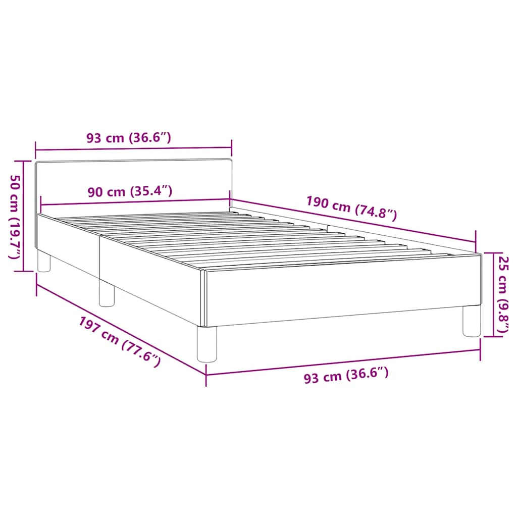 Sengeramme med hovedgærde uden madras Taupe 90x190 cm Stof - Image 8